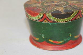 A RARE EARLY 19TH C PENNSYLVANIA GERMAN PAINT DECORATED COVERED WOOD PATCH JAR 8