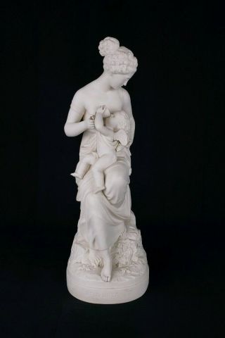 Large 17 " 19thc Parian Ware Porcelain Statue Cupid Betrayed Venus And Cupid