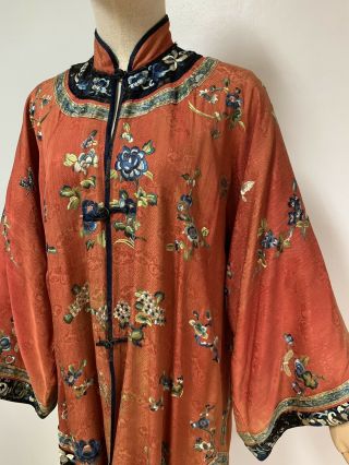 Antique vintage Chinese hand embroidered silk robe dress blouse embroidery china 3