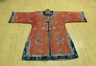 Antique vintage Chinese hand embroidered silk robe dress blouse embroidery china 4