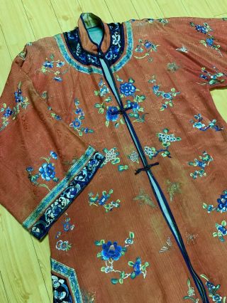 Antique vintage Chinese hand embroidered silk robe dress blouse embroidery china 6