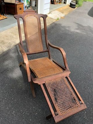 Antique Folding Luxury Wood Steamer Deck Chair,  Circa 1890,  England