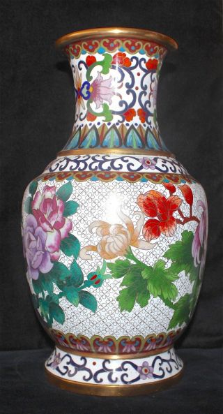 Antique Chinese Cloisonné White Enamel Pedestal Large Vase Roses Birds Republic 9