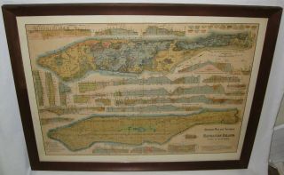 Rare Antique York City Map Manhattan Island 1898 Geological Leonard Graether 12
