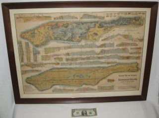 Rare Antique York City Map Manhattan Island 1898 Geological Leonard Graether