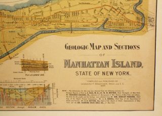 Rare Antique York City Map Manhattan Island 1898 Geological Leonard Graether 2