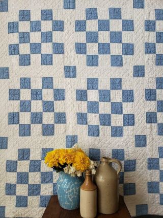 Cottage Farm Vintage 1920 Cornflower Blue & White Quilt 69 " X 70 "
