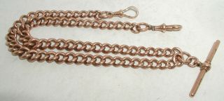 " Antique 9ct Rose Gold Graduated Kerb Link Double Albert Chain " Circa 1900 54.  2g