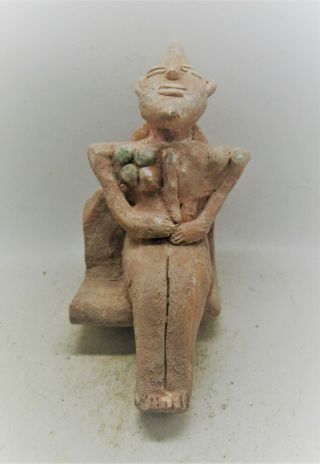 Very Rare Ancient Ubaidian Terracotta Seated Lizardman Statuette Ur