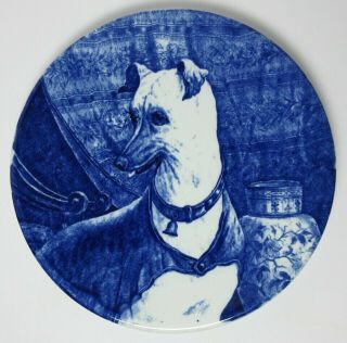 Antique Italian Greyhound Dog Plate T.  C.  Brown Westhead & Moore Blue 19th Cent.