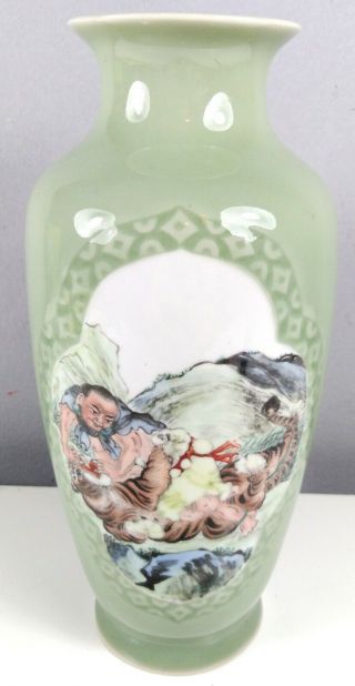 handpainted Wu song fighting tiger dragon Chinese green ceramic Vase 2