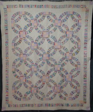 Master Quilting Vintage 30s Pastel Wedding Ring QUILT Summer Cottage 84x71 