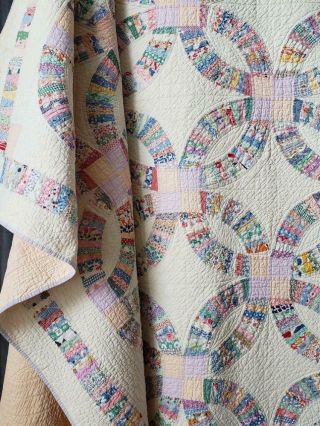 Master Quilting Vintage 30s Pastel Wedding Ring QUILT Summer Cottage 84x71 