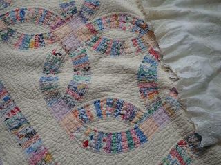 Master Quilting Vintage 30s Pastel Wedding Ring QUILT Summer Cottage 84x71 