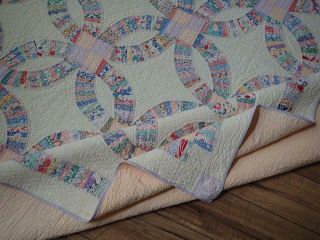 Master Quilting Vintage 30s Pastel Wedding Ring QUILT Summer Cottage 84x71 