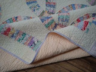 Master Quilting Vintage 30s Pastel Wedding Ring QUILT Summer Cottage 84x71 