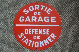 Vintage Red & White French Enamel Steel Sign Notice Vehicle Car Exit No Parking