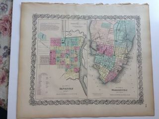 Colton Atlas Map 1855,  Cities Of Savannah,  Charleston.  1st Edition