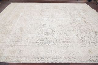 Antique Geometric IVORY/SILVER GREY Muted Persian Distressed Wool Area Rug 10x12 12