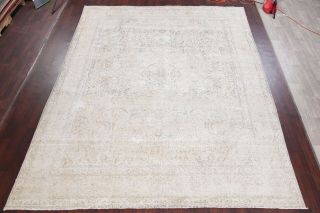 Antique Geometric IVORY/SILVER GREY Muted Persian Distressed Wool Area Rug 10x12 2