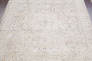 Antique Geometric IVORY/SILVER GREY Muted Persian Distressed Wool Area Rug 10x12 3