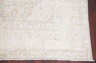 Antique Geometric IVORY/SILVER GREY Muted Persian Distressed Wool Area Rug 10x12 6