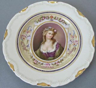 Set 6 Antique HP Porcelain Potrait Plates LADIES French Trophy Motifs GILT Trim 11