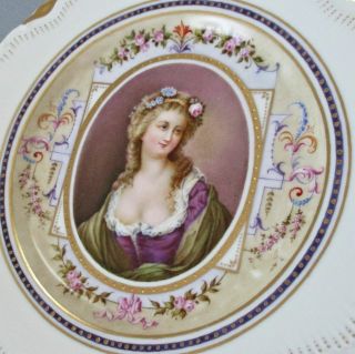 Set 6 Antique HP Porcelain Potrait Plates LADIES French Trophy Motifs GILT Trim 12