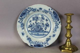 Rare 17th C Tin Glaze Delft Plate With Vibrant Blue " Floral " Decorated Design