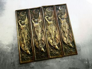 Antique Art Nouveau Brass Door Finger Plates - Ariel - The Tempest - Shakespeare
