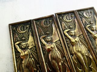Antique Art Nouveau Brass Door Finger Plates - Ariel - The Tempest - Shakespeare 2