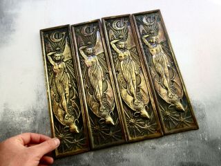 Antique Art Nouveau Brass Door Finger Plates - Ariel - The Tempest - Shakespeare 4