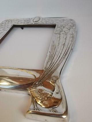 155 / STUNNING ART NOUVEAU SILVER PLATED FRAME WITH FLOWING PEACOCK FEATHERS 9