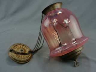 Rare Victorian Opalescent Cranberry Glass Hanging Light Lamp Shade Adjustable