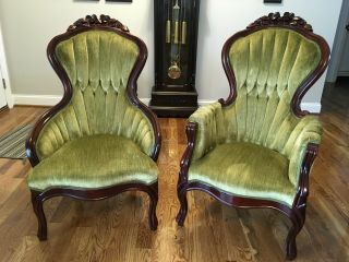 Local Pick Up Only - Vintage “his & Hers” Victorian Mahogany Parlor Chairs