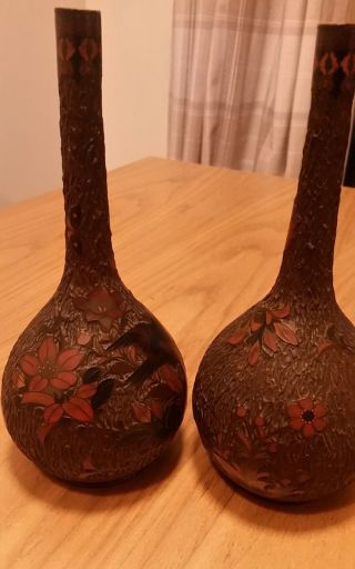 Rare Antique Japanese Cinnebar Totai Shippo Vases - Meiji Period
