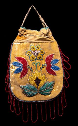 Early 1800s Native American Indian Large Beadea Pouch / Beaded Bag