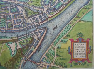 Namur: antique bird ' s eye plan of Namur (Belgium) by Braun & Hogenberg,  c1581 3