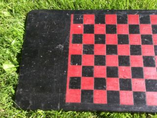 Vintage Primitive Game Board Checker Board Large Red and Black 25”x14” Hand Made 4
