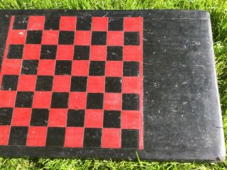 Vintage Primitive Game Board Checker Board Large Red and Black 25”x14” Hand Made 5