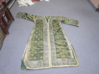 Antique Ottoman European Green Silk & Metallic Abaya Robe Caftan