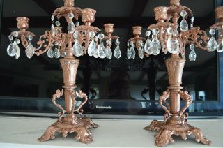 Set Vintage Art Nouveau Five Candle Candelabra With 48 Crystals
