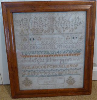 Victorian Alphabet Needlework Sampler Tapestry Frame C1870