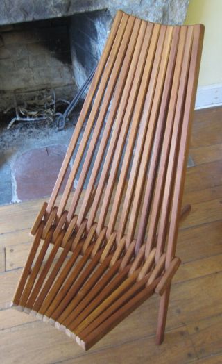 Mid Century DANISH MODERN Teal Slatted Folding Lounge Chair 12
