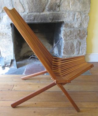 Mid Century DANISH MODERN Teal Slatted Folding Lounge Chair 5