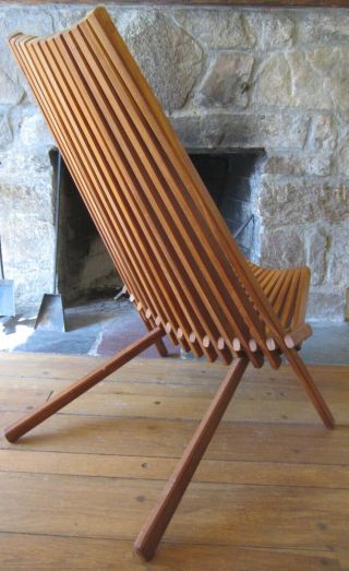 Mid Century DANISH MODERN Teal Slatted Folding Lounge Chair 6