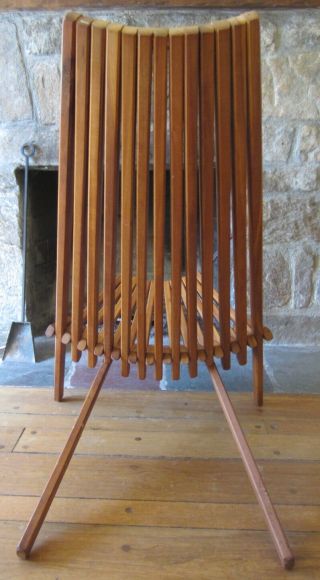 Mid Century DANISH MODERN Teal Slatted Folding Lounge Chair 7