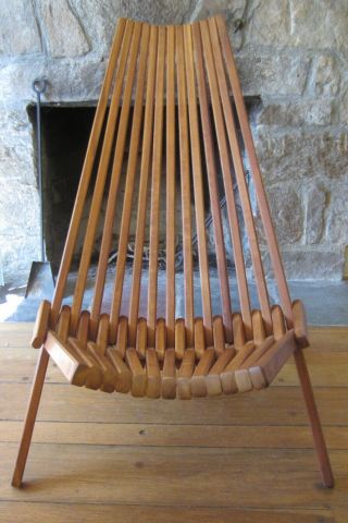 Mid Century DANISH MODERN Teal Slatted Folding Lounge Chair 8
