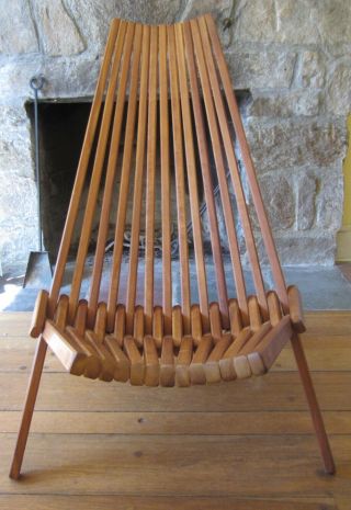 Mid Century DANISH MODERN Teal Slatted Folding Lounge Chair 9