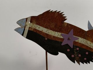 Vintage American Folk Art Painted Sheet Metal Fish Weathervane Whimsy Signed 12
